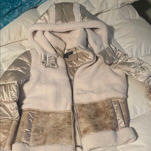 French Connection Beige and Metallic Hooded Jacket